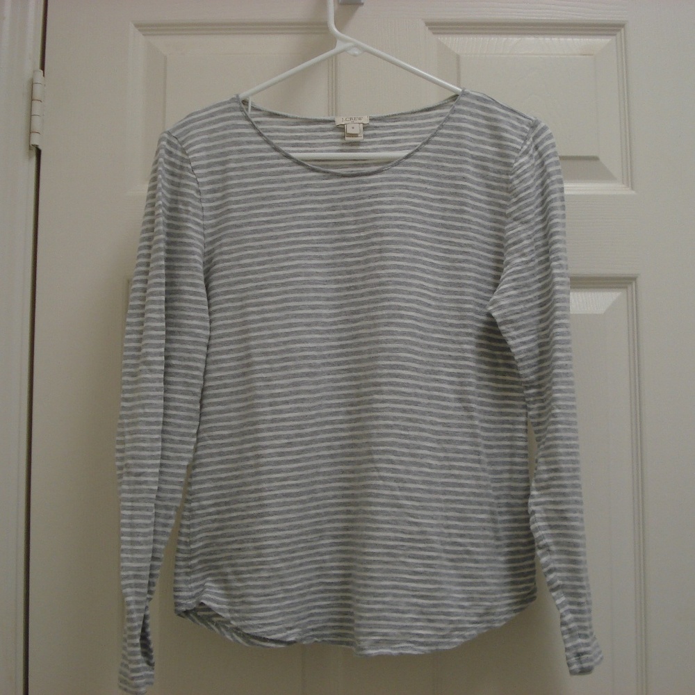 J Crew Gray Stripe Long Sleeve Top Size M